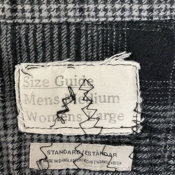 Upcycled Flannel Shirt Shacket Womens Large Skull Cowboy Jacket Grunge Patchwork - Picture 8 of 15